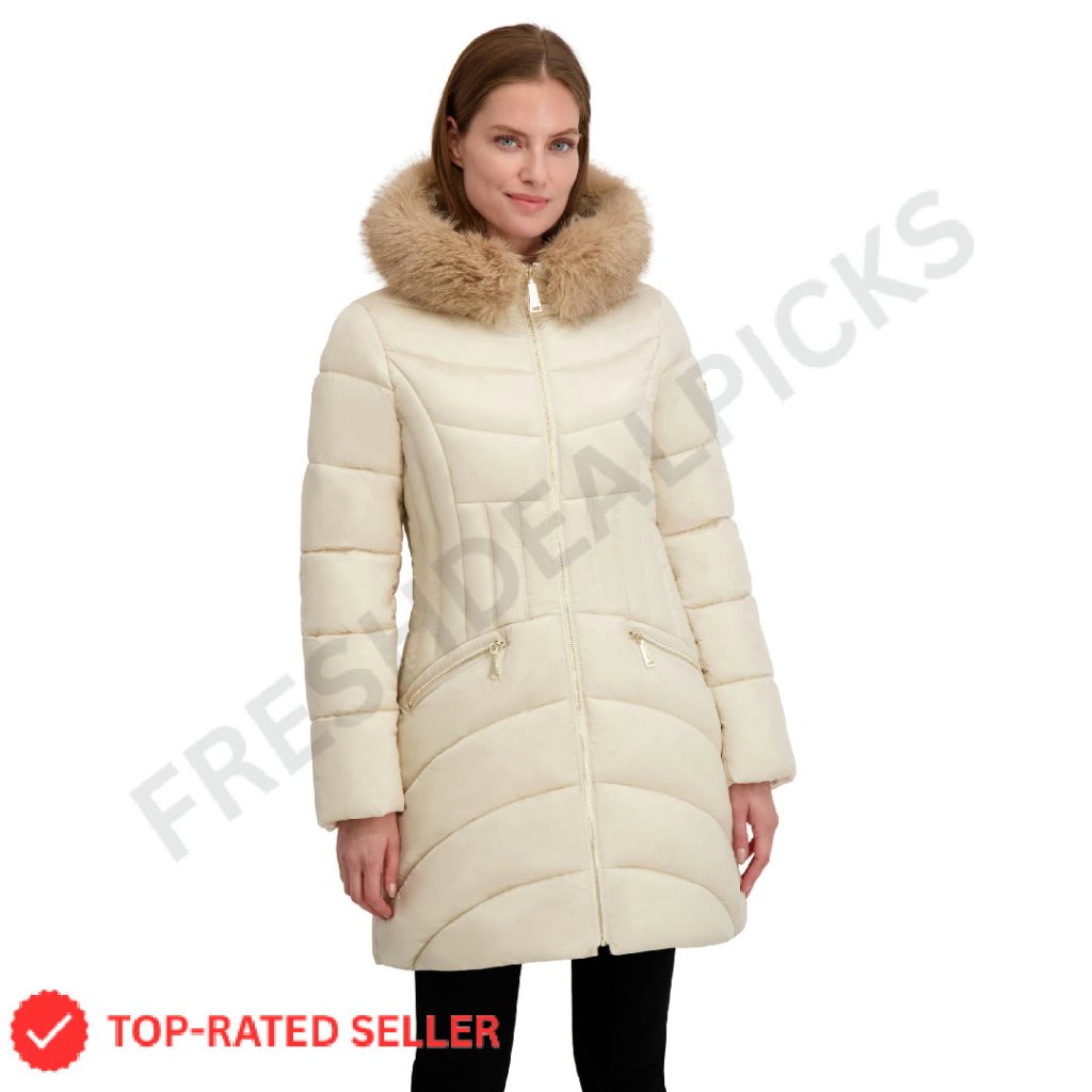 Shine Puffer Coat Glossy Faux Fur Hood Winter Jacket Chic Snowy Elegant